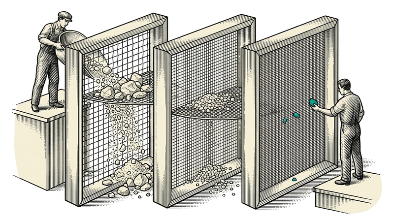 One pass does not make it clean: each wave catches what the one before it let through.