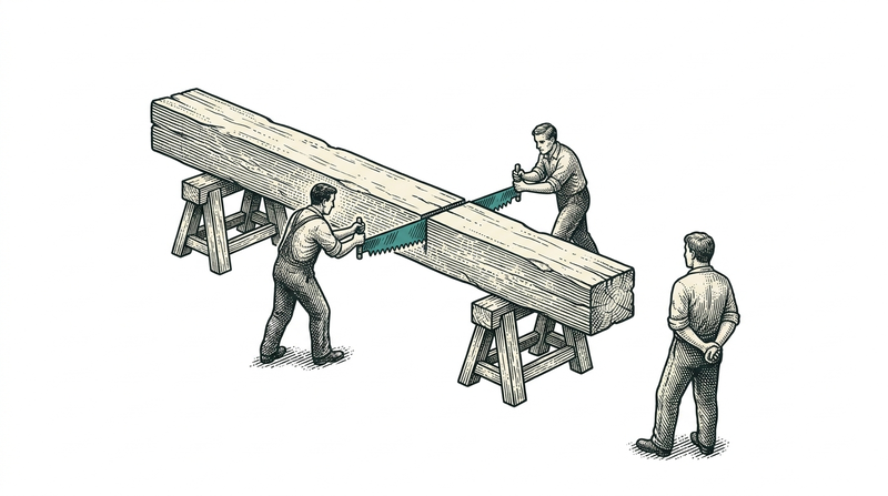 Scope is cut neither by the developer alone nor the owner alone โ the saw is pulled from both handles.