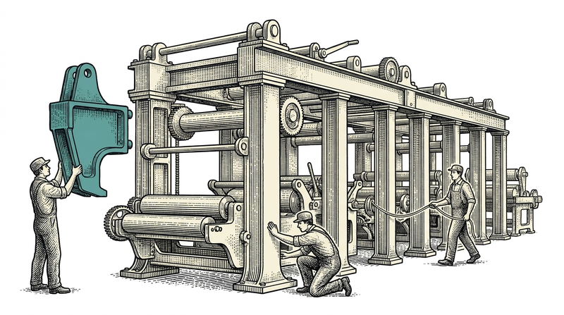 Before fitting anything you walk the line end to end — the answers are in the machine, not in the part.
