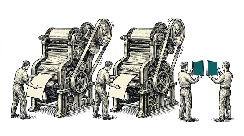 The first week runs on both systems: the same work goes into each and the two outputs are held side by side.