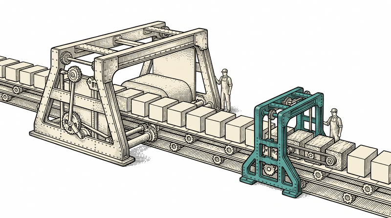Two frames of different sizes over the same single belt: one takes in the whole run at a wide angle, the other a short stretch up close