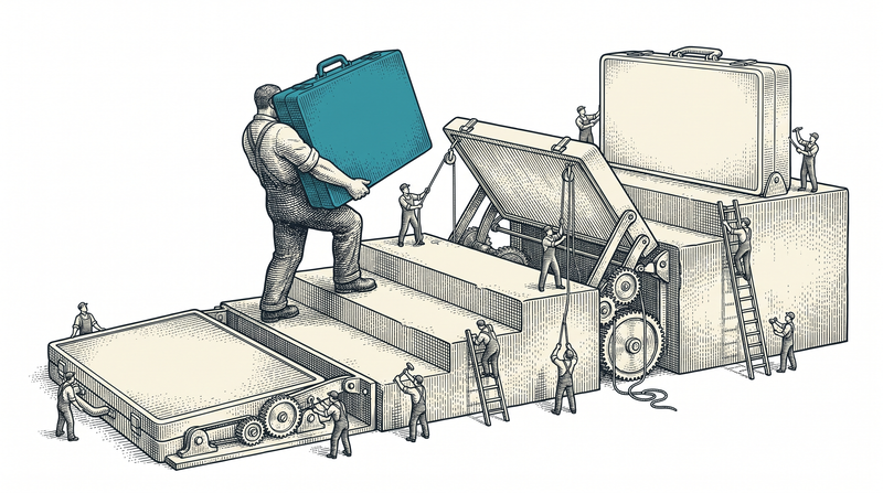 A flight of three steps, each with its own barrier: the first already dropped, the second opening, the third still standing upright
