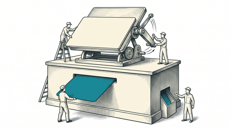 A counter whose arm presses and lifts by itself while a teal card slides into a slot, with no pen and no writing hand anywhere