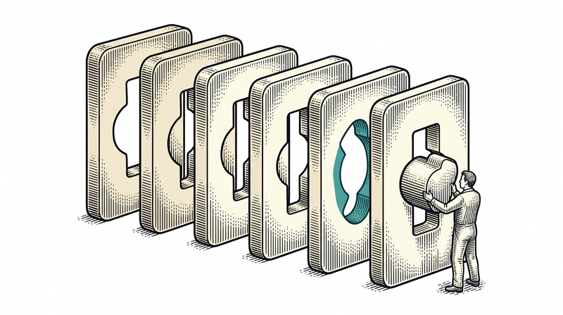 The openings of the stacked plates form one channel, but because a single one is turned aside the channel stays shut and the plug does not go in