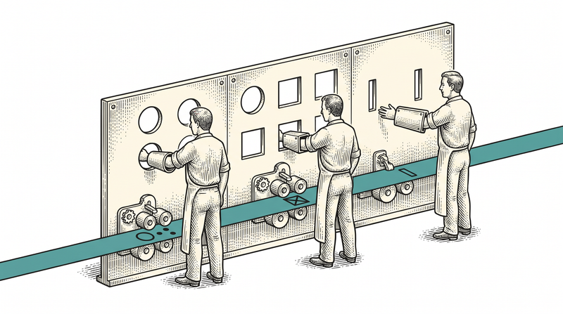 The openings in the panel differ in shape, each person can only pass the one that matches their guard, the mismatched hand cannot enter, and the single strip along the foot marks every pass
