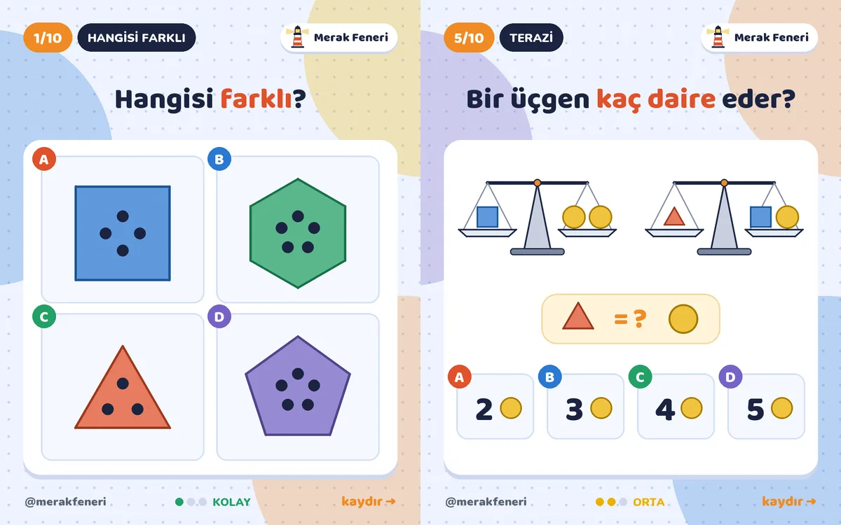 10 soruluk setten iki örnek soru: hangisi farklı ve bir görsel soru