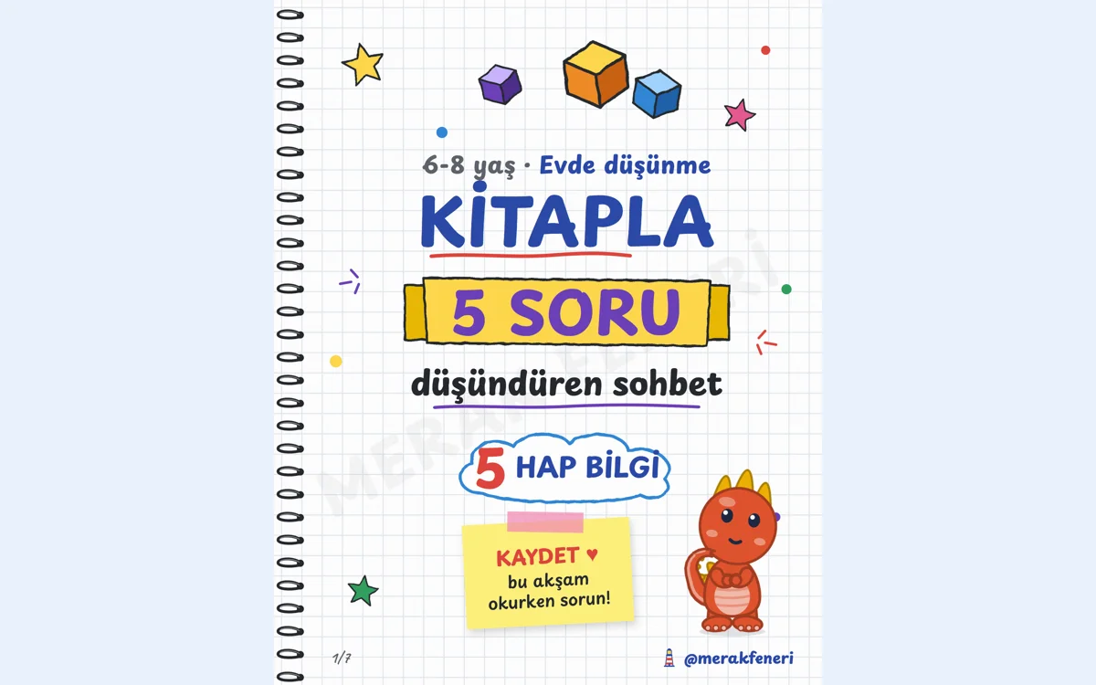 Merak Feneri kitap sohbeti kapağı: “Kitapla 5 soru, düşündüren sohbet”, düşünen kedi Mırlı