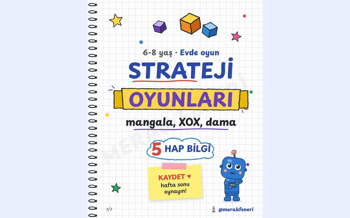 Merak Feneri strateji oyunları kapağı: “Strateji oyunları: mangala, XOX, dama”, düşünen kedi Mırlı
